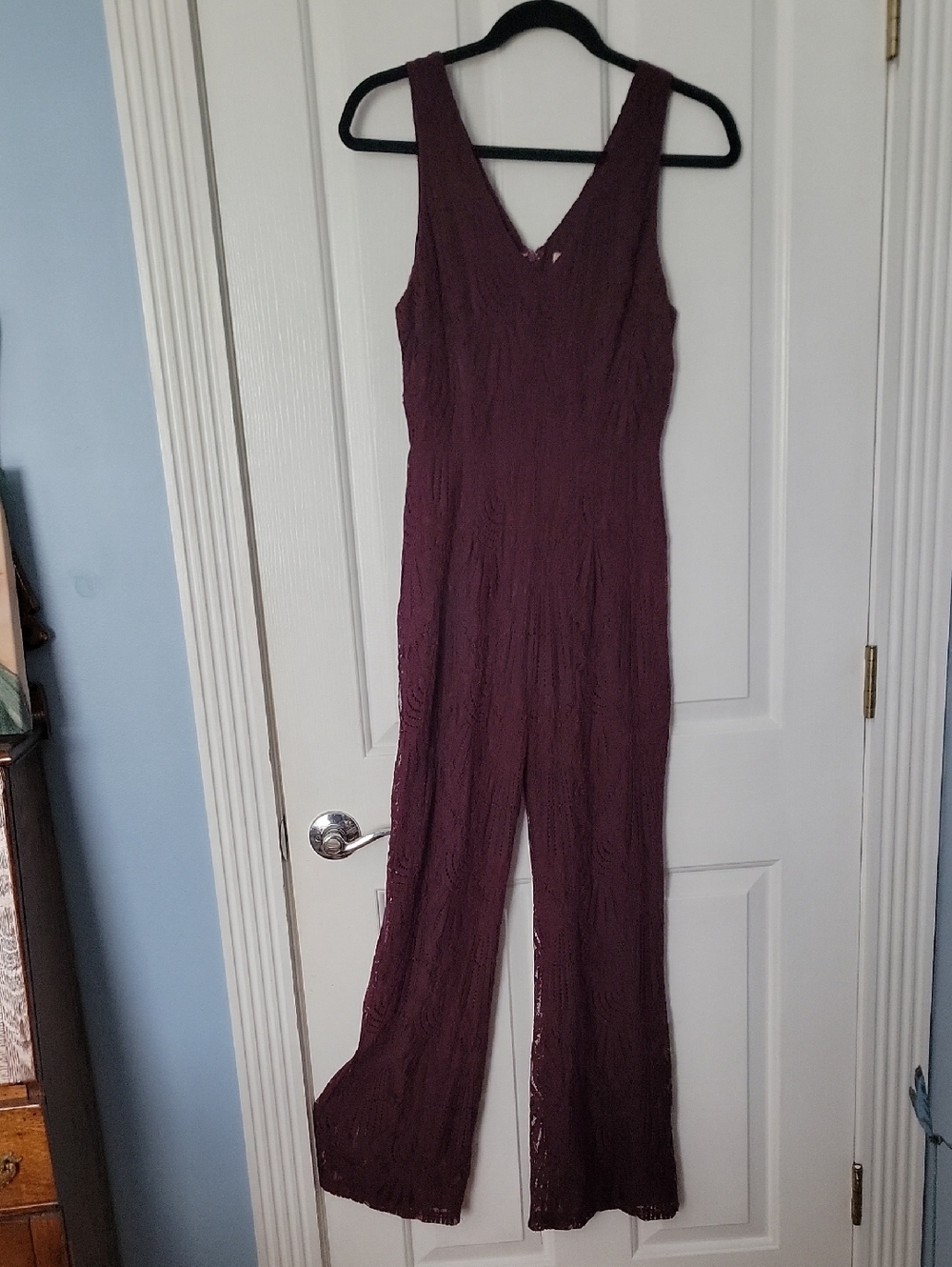 Altard State Elegant Women Sleeveless V-Neck Maxi Jumpsuit Deep Plum Small Lace
